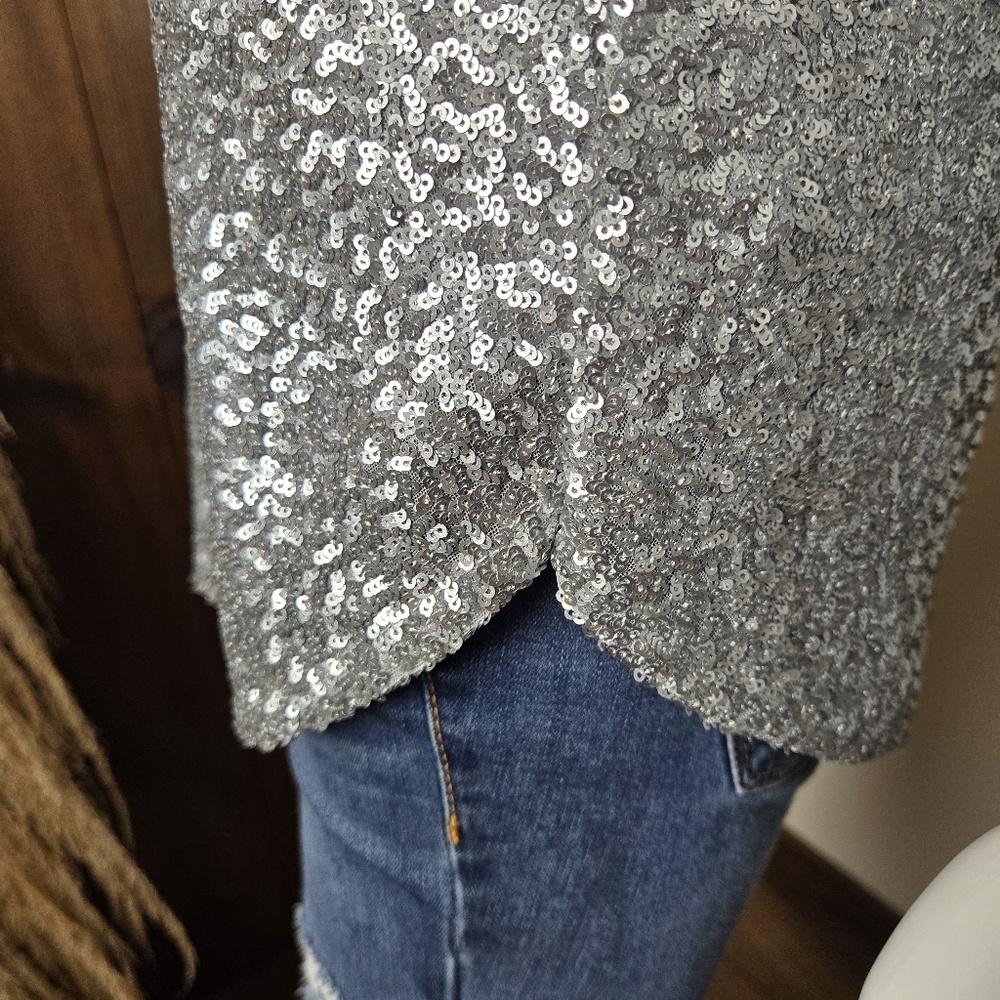 NWT GAP Silver Sequin Scoop Neck Dressy Tank Top - Picture 8 of 12